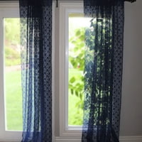 Флорална дантелена завеса за прозорци широко тъмносиньо