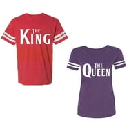Кралят Кралицата Университетска двойка, съвпадаща с тениска в стил памучна фланелка, контрастиращи ивици на ръкави