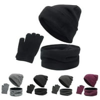 Wanwan Unise Hat Gloves Шал комплект - твърд цветен сензорен екран Съвместим плетен шапка от шапки - Подходящ за усвояване на