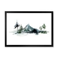 Дизайнарт 'минималистична елхова гора и зимни планини' модерен арт принт
