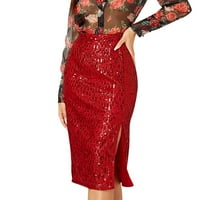 Xinqinghao Flowy Skirt Жените твърди цветни пайети Модни високи талии Slim Casual Half Body Пола летни пола червени m