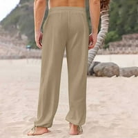 Памучни панталони за мъже за мъже леки права крак ежедневни летни плажни панталони на открито туризъм йога суитчъри с теглене