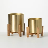 Sullivans Brass Planter Pair на щандове набор от 2, 8.25 H & 6.75 H Gold