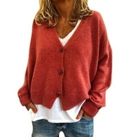 Пуловери за жени за жени Нови V-образни бутони с твърд цвят с дълъг ръкав ежедневни плетени V-образни кокетни топли пуловерни