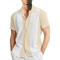 Риза с дълъг ръкав на костюма Мъжки мода и свободно време цвят съвпадение на копче за ревера с половин ръкав тениска с риза с