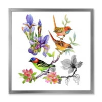 Дизайнарт 'цветни птици и тропически цветя' традиционна рамка Арт Принт