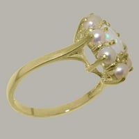 Британски направени 9k жълто злато естествено опал и култивирани перли женски пръстен - Опции за размер - размер 6.5