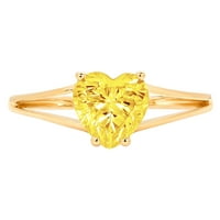 1. CT блестящо сърце нарязване симулиран жълт диамант 14k жълто злато пасианс пръстен SZ 9