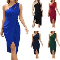 Женски рокли за едно рамо Ruched Bodycon Summer Cutout Slit Wrap Party Cocktail Ression