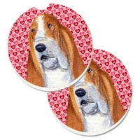 Carolines Treasures SS4528Carc Basset Hound Hearts Love and Valentines Day Portrait Set of Cup Holder Car Coasters