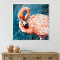 Дизайнарт 'розови фламинго влюбени птици в синя вода' къща в рамка платно за стена арт принт