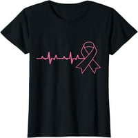 Розова панделка сърдечен ритъм сладък тениска за осведомяване за рак на гърдата