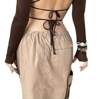 Biayxms женски небрежен дълъг пола модна солидна цветна еластична права пола на средна талия с джобове