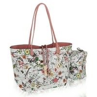 Колекция от Миа к. Калиша реверсивна флорална пазарска чанта за рамо с козметична торбичка