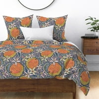 Памучен сатен копая за одеялно одеяло, двойно - богато африкански оранжев цвят тропически плодове фолклорно изкуство Цитрусови