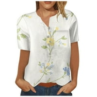 Sksloeg ризи за жени модерен цветен блок с къс ръкав бутон за риза нагоре Небрежни топове на блуза с джоб, бял s