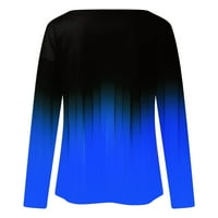 Небрежни тениски за жени- V Neck Pullover Модни смешни върхове Дълги ръкави от свободното време горни градиентни върхове синьо