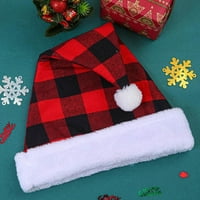 Санта червена шапка Коледна карирана шапка Санта Кратка плюшена с бели маншети плюшени тъкани Коледна шапка за възрастни и деца