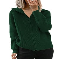 Noilla Womens Cardigan пуловер Лапета врат цип уютно яке Пълно цип Зимно топло плетене Зелен XL