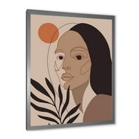 Дизайнарт 'ретро минималистичен портрет на младо момиче' модерна рамка Арт Принт