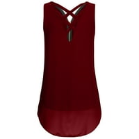 Дамски летни върхове v-образни солидни резервоари за ежедневни жени без ръкави ризи червено 3xl