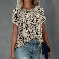 Дамски летни ежедневни ризи капачка с къс ръкав туника върхове вълна точка леопардов печат кръгла шия свободен тениски