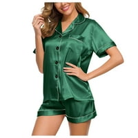 haxmnou жени нощни пижами комплект бельо халат коприна сатенено спално облекло отгоре панталони Зелени L